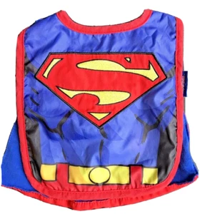 Superman Embroidered Bib With A Removable Cape Blue & Red W/Superman Logo - Picture 1 of 12
