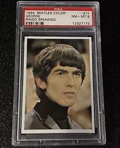 PSA 8 George Harrison Rookie Card 1964 Beatles Color #11 Topps Ringo Starr Card - Picture 1 of 2