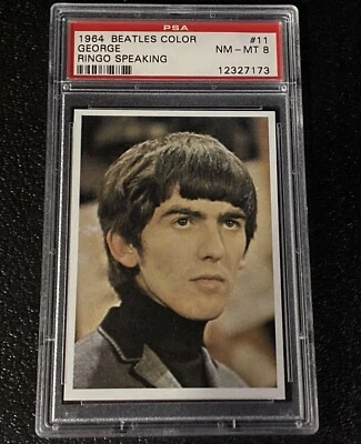 PSA 8 George Harrison Rookie Card 1964 Beatles Color #11 Topps Ringo Starr Card - Image 1 of 2