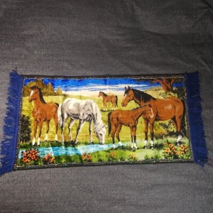 Beautiful Vintage 43in x 19.5in PTC Grazing Horses Tapestry Cotton Blend - Picture 1 of 7