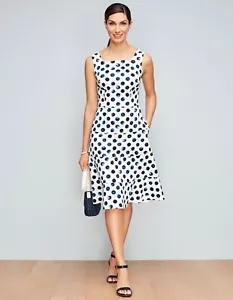 NWT Women's Talbots Size 12 Petite White Blue Water Dots Tiered Midi Sun Dress - Picture 1 of 6