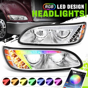 Chrome/Amber LED Reflector Headlights for 99-20 Peterbilt 325/330/335/337/340 - Picture 1 of 9