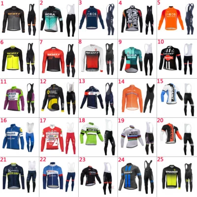 Hombres Térmico Polar Ciclismo Manga Larga Jersey Babero Pantalones Conjuntos Ciclismo Babero Pantalones Foto 1 de 3