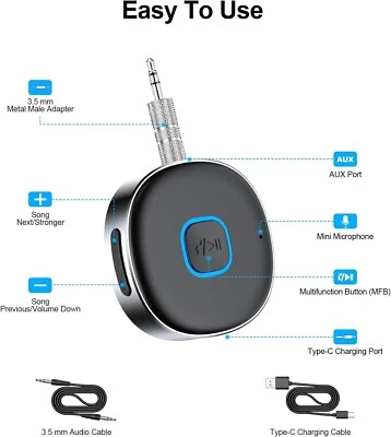 Ricevitore Bluetooth Auto AUX, Mini Adattatore Bluetooth Auto Jack 3.5 mm,Chiama - Immagine 1 di 4