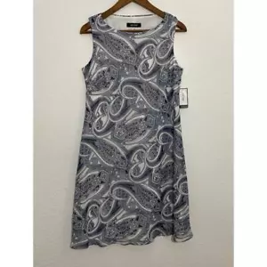 NWT Nine West Size 6 Blue Paisley Sleeveless Shift Dress Fully Lined Feminine - Picture 1 of 7