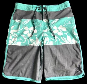 Hang Ten Boys Swim Trunks Teal Gray Shorts Floral Size Large 14/16 - Picture 1 of 6