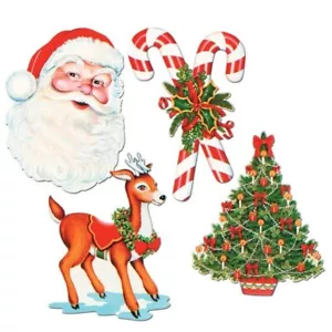 Beistle Vintage Style Christmas Wall Cutouts Santa Candy Canes Reindeer Tree - Picture 1 of 3