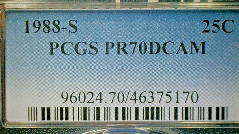 4TH OF JULY SALE-UNITED STATES 1988-S PCGS PR70DCAM WASH. CLAD .25c KM#164a Cover