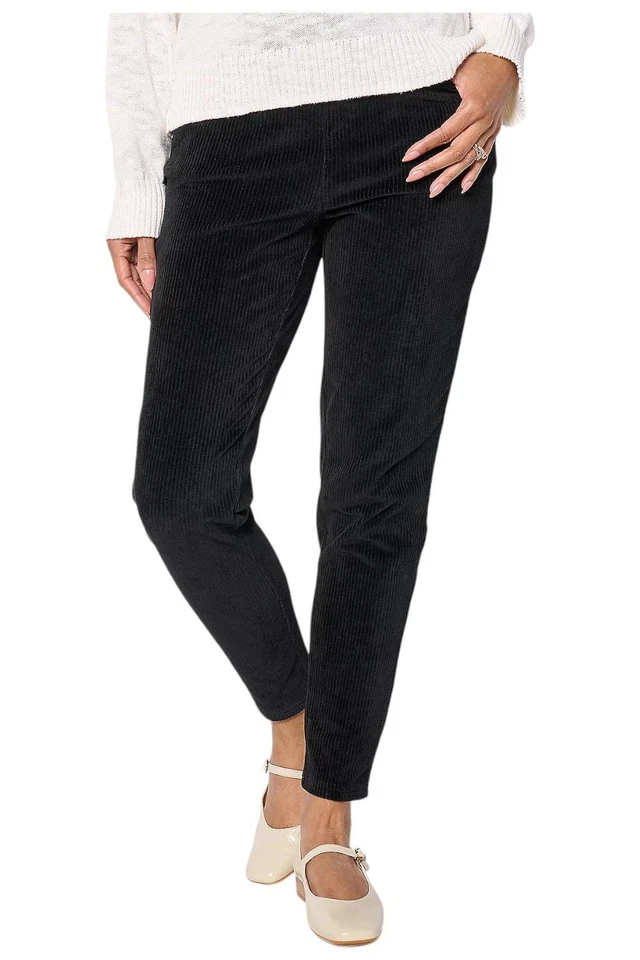 Quacker Factory Women's Corduroy Slim Leg Pant w Back Pockets Black - Image 1 of 1