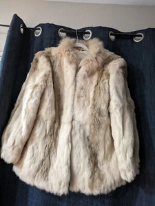 100% Rabbit Fur Coat w/satin lining 2 hook eye Closure Korea/France sz Medium - Picture 1 of 9