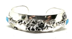 Native American Sterling silver Navajo Handmade Natural Turquoise Horse Bracelet - Picture 1 of 4