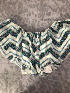 Charlotte Russe White Zig Zag Floral Frill Layered Crop Top Size L