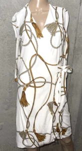 Gucci Vintage Runway Tassel Bamboo White Logo Print Wrap Dress 4 6 / MEDIUM - Picture 1 of 6