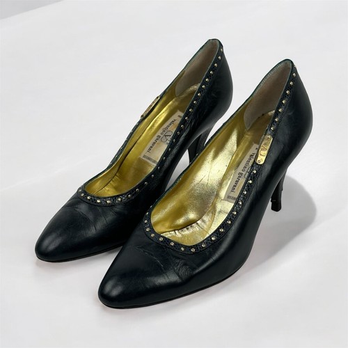 Valentino Garavani Miss V decolte con borchie 7 5 UK 5 5 EU38 tacco pelle nero vintage