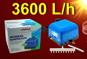 Aquarium Luftpumpe ❤️ 3600 L/h OSAGA MK 60 MEMBRAN KOMPRESSOR ❤️. Zubehör Deko - Bild 1 von 3