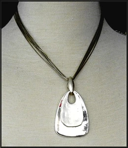 Layered Micro Snake Chain Necklace With Large Modernist Pendant ~ Signed CHICOS - Picture 1 of 5