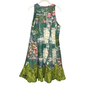 Tracy Reese Dress Size 12 Impressionist Monet Floral Fit Flare Silk Linen Lined - Picture 1 of 11
