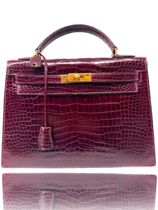 Hermes Kelly 32 Sellier Rouge H / Bordeaux hochglanz-Krokodilleder - Bild 1 von 17