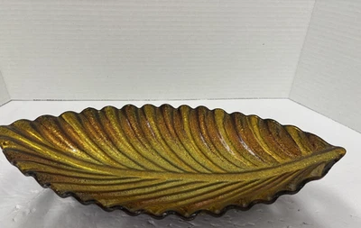 Large Ceramic Leaf Bowl Plate Gold Glitter 14" Long Serving Bowl Decorative Fall - Image 1 of 4