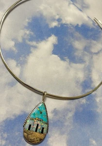 Southwestern Sterling Silver STORYTELLER Opal Star Turquoise Pendant Necklace - Picture 1 of 4