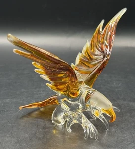Hand Blown Clear Glass Eagle Hanging Ornament 2” Tall 4” Wing Span - Picture 1 of 11