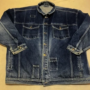 Vintage 1990s MO JEANS by Maurice Malone reflective logo denim trucker size 5XL  - Picture 1 of 15