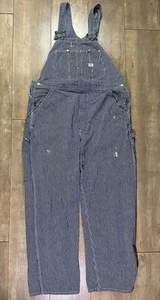 Vintage Lee Bib Overalls Blue/Gray Hickory Stripe Sanforized Size 42 X 30 - Picture 1 of 8