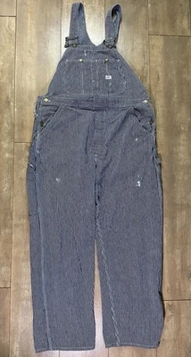 Vintage Lee Bib Overalls Blue/Gray Hickory Stripe Sanforized Size 42 X 30 - Image 1 of 4