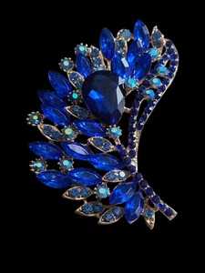 Huge Gorgeous Blue Rhinstone 4 In Long Modern Brooch/Pendant - Picture 1 of 2