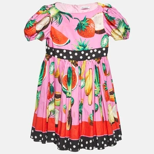 Dolce & Gabbana Kids Multicolor Fruits Print Cotton Dress 5 Yrs - Picture 1 of 9