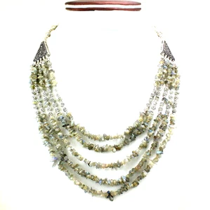 Halskette Natur Labradorit Edelstein Handarbeit Perlen Modeschmuck - Bild 1 von 2