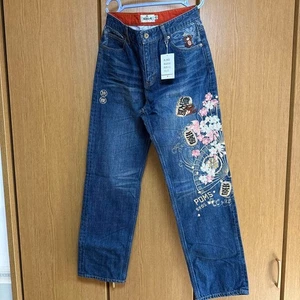 Unused Karakuri Tamashii Denim Jeans Pants Japanese Embroidered Blue Size 32 - Picture 1 of 13