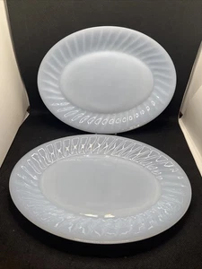 2 Vintage Fire King Oven Glass Blue Azurite Swirl Oval Platter Serving Plate 12" - Picture 1 of 7