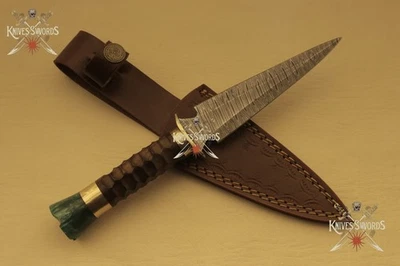 Custom Made Handforged Damascus Steel Dagger Knife Beautiful Handle + Sheath - Image 1 of 4