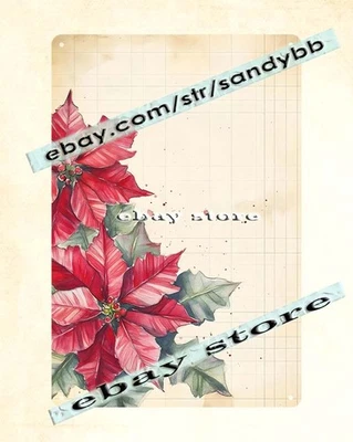 Poinsettia Corner Beige Tin Sign Rustic Floral Holiday decor - Image 1 of 4