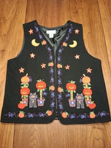 Casey Coleman Wollweste XL bestickt appliziert Knöpfe Halloween Teachercore - Bild 1 von 12
