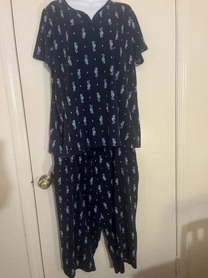 女士 CROFT & BARROW 蓝色“海马”睡衣套装 Intimates 尺寸 1X — 第 1/4 张图片