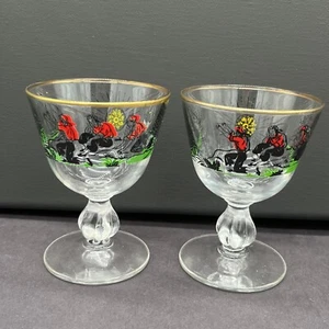 2 Libbey TREASURE ISL AND Cocktail Glass Liquor Pirate Ship 1950's MCM Barware - Picture 1 of 13