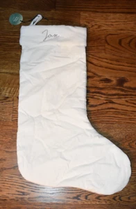 West Elm Ivory Velvet Stocking 22.5"  Jan Monograms NEW NWT - Picture 1 of 3