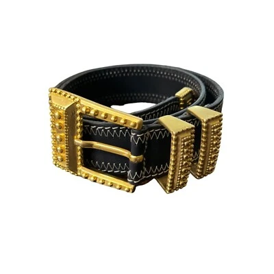 Adoppia Vita Belt Black Suede Large Gold Buckle Made in Italy Size 75/28 - Image 1 of 4