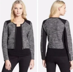 Eileen Fisher Giacca Donna Taglia S Melange Tweedy Moto Maglia Full Zip Casual - Foto 1 di 8