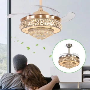 36/42" Modern Crystal LED Ceiling Fan Light Chandelier Lamp Pendant With Remote - Picture 1 of 12