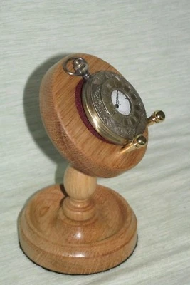 POCKET WATCH STAND WOODEN DISPLAY HOLDER HANGER HANDMADE  LIGHT OR DARK OAK WOOD - Image 1 of 4