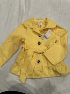 Gymboree NWT XS 3-4 Girls Coat Yellow Polka Dot Buttons 2011 Toddler Belt Kids - Picture 1 of 4