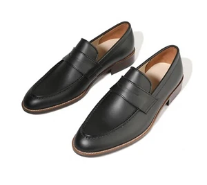Mocasines Firenze Atelier para hombre hechos a mano negro mate grano completo cuero de vaca centavo - Imagen 1 de 12