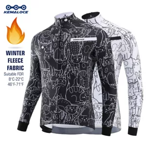 KEMALOCE Cycling Jackets Long Sleeve Men Winter Fleece Whit&Black Bike Jersey - Picture 1 of 22