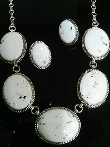 Herman Vandever White Buffalo Sterling Silver Navajo Jewelry Set Signed  - Picture 1 of 10