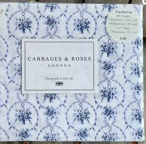 Cabbages & Roses Julia Blue Floral Medallion KING Size Sheet Set - CRISP COTTON - Picture 1 of 4