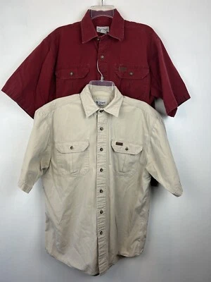 Lote de 2 camisas Carhartt Force para hombre XL calce relajado trabajo abotonados beige rojo leer Foto 1 de 4