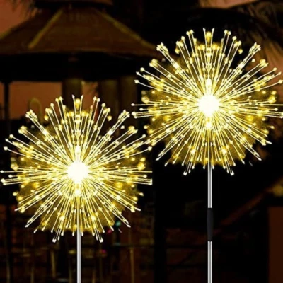 4X150 LED Solar Powered Firework Starburst Stake Light Warm White Garden Outdoor - Image 1 of 4